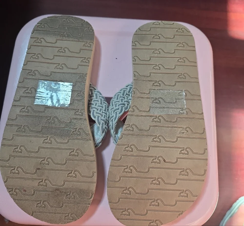 Woven Strap Flip Flop Sandals in Light Tan and Cream